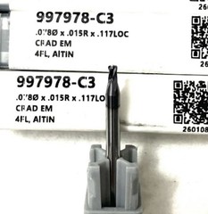 Harvey Tool 997978-C3 5/64″ 4FL Corner Radius End Mill .015R Solid Carbide AlTiN