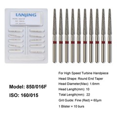 Dental Diamond Burs Round End Taper Football Coarse Fine High Speed 856 850 379