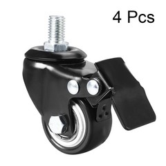 4Pcs 1.5 Inch Swivel Caster Wheels PU Threaded Stem with Brake 110lb Capacity
