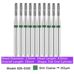 Vakker Dental Flat End Cylinder FG Diamond Bur 835-010C Coarse Grit 10/pk