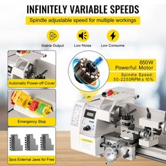 VEVOR Mini Metal Lathe 8″x14″ Metalworking Machine Variable Speed 2250 RPM 600W