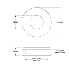 Rubber Grommet Fits 1 1/4″ Hole in 1/4″ Thick Panel – Has 3/4″ Center Hole