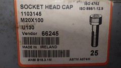 Lot of (1) M20 x 100mm Socket Head Cap Screw 12.9 Unbrako