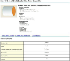 3819-100 Hook-Up Wire, 24 AWG, Solid Tinned-Copper Bus Bar, 100′ L,Silver