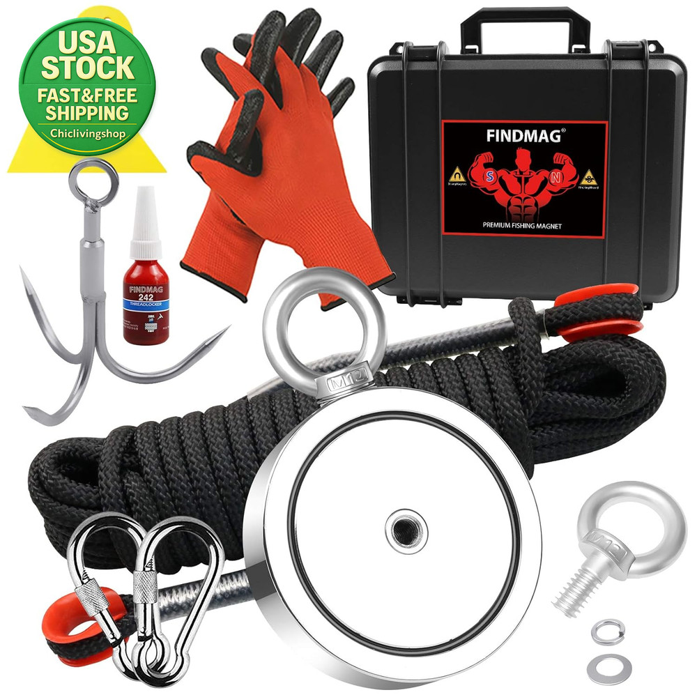 Double Sided Fishing Magnet Kit 2625 Lbs with Rope and Carry Case 4.57 Inch
