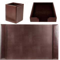 Brown Bonded Leather Luxury 3 Piece Desk Set – Blotter Pad & Desk Organization E