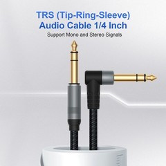 2Pack 10Ft TRS Instrument Cable Right Angle 1/4 Inch Male Jack Stereo Audio Cord