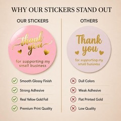 Pink Thank You Stickers Gold Foil – 500 Waterproof 1.5” Round Labels