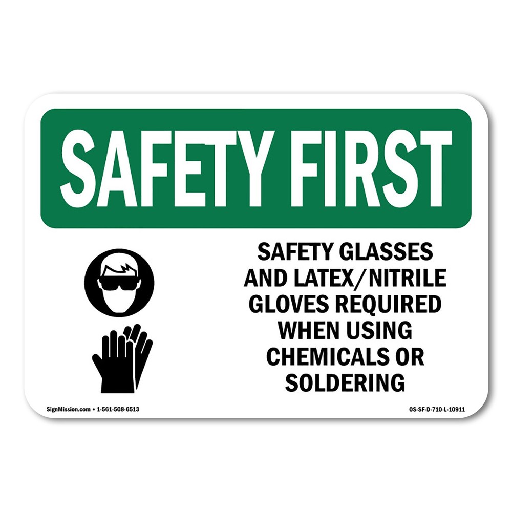 Safety Glasses And Latex Nitrile OSHA Safety First Sign Metal Plastic Decal