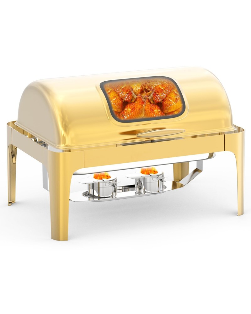 9QT Roll Top Chafing Dish Buffet Set Stainless Steel with Thick Frame for Party