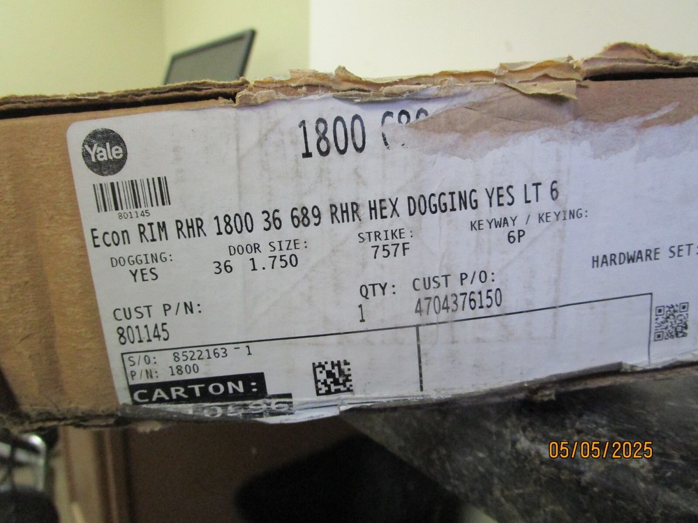 NEW Yale Econ RIM RHR 1800 36 689 RHR Hex Dogging Yes LT 6 Door Size: 36″ 1.750