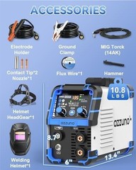 AZZUNO MIG Welder 135A 110V, 3 in 1 Flux Core Gasless MIG Welder/Lift TIG/Stick
