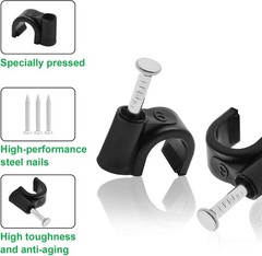 100pcs 1/4″ / 6mm Half Clamp J-Hook with Nail, Nail in Cable Clips Ethernet