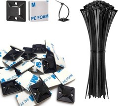 50 Set Cable Zip Tie Self Adhesive Mounts Kit with 6″ Zip Ties,3/4″ Wire Holders