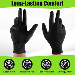 10 Mil Black Nitrile Gloves Large, Heavy Duty Disposable, Raised Diamond Texture