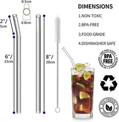 8 Pcs Reusable Glass Straws, 8″x8mm Eco-friendly Drinking Straws for Smoothies