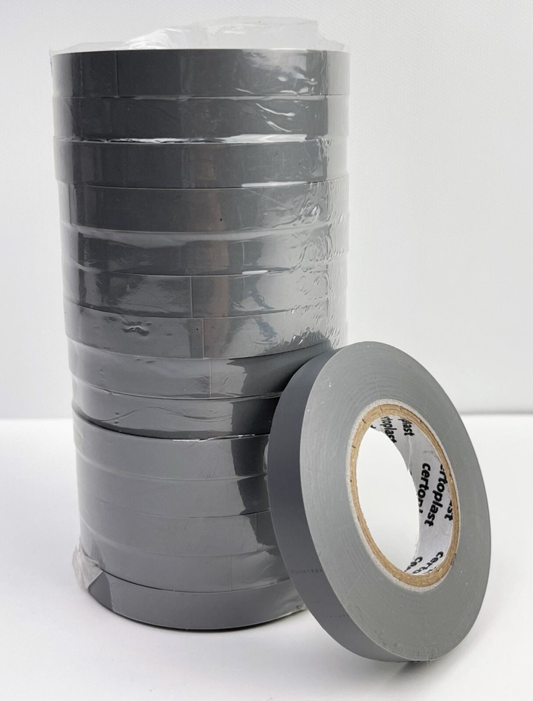 Pack of 15 Rolls – Certoplast 3/8″ Gray Vinyl PVC Adhesive Tape Roll
