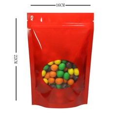 Smell Proof Glossy Red Stand-Up Zip Seal Pouch w/ Window in Many QTY (6.3×8.7″)