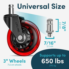 Office Chair Wheels Replacement, Heavy Duty, Red, 5-Pack Fits 98% | Original Rub