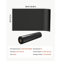 Uimoso 6 Mil Black Plastic Sheeting Roll 20 x 100 ft Durable Polyethylene Film