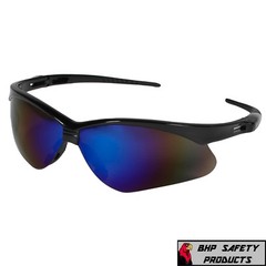 6 PAIR KLEENGUARD NEMESIS SAFETY GLASSES BLCK FRAME BLUE MIRROR SUNGLASSES 14481