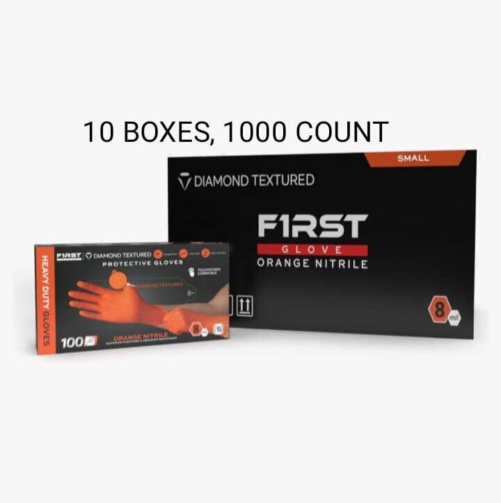 Orange Diamond Textured Nitrile Gloves Heavy Duty 1000 Count