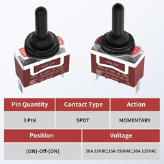 4 Pack 12V (ON)-Off-(ON) Momentary Toggle Switch Waterproof SPDT 3 Way 30A
