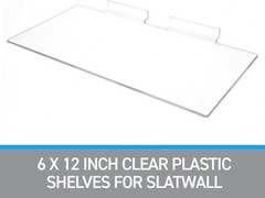 Lot of 12 Slatwall Shelves Shelf Shoe 12″ x 6″ Flat Styrene Clear Acrylic Slat
