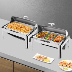 1 OR 3-compartment Roll Top Chafing Dish Buffet Set Pan Chafer Stainless Steel
