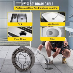 Drain Cleaning Cable 50 Feet x 1/2 Inch Solid Core Cable Sewer Cable