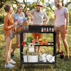Outdoor Grill Cart Table,Indoor and Outdoor Pizza Oven Table,with 4 Movable T…