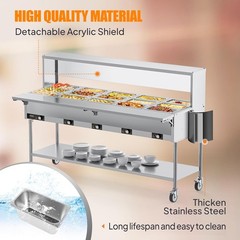 ROVSUN 120QT Electric Commercial Food Warmer 2500W, 15-Pan Steam Table 8QT/Pan