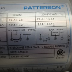 Patterson 10035PHC 1/4Hp Fan Motor 1Ph 1725Rpm 60Hz 56Z Frame 115Vac 208-230 New