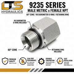 14 mm Male Metric Port 60° Cone x 1/4″ Female NPT Pipe 9235-14-04 with Oring