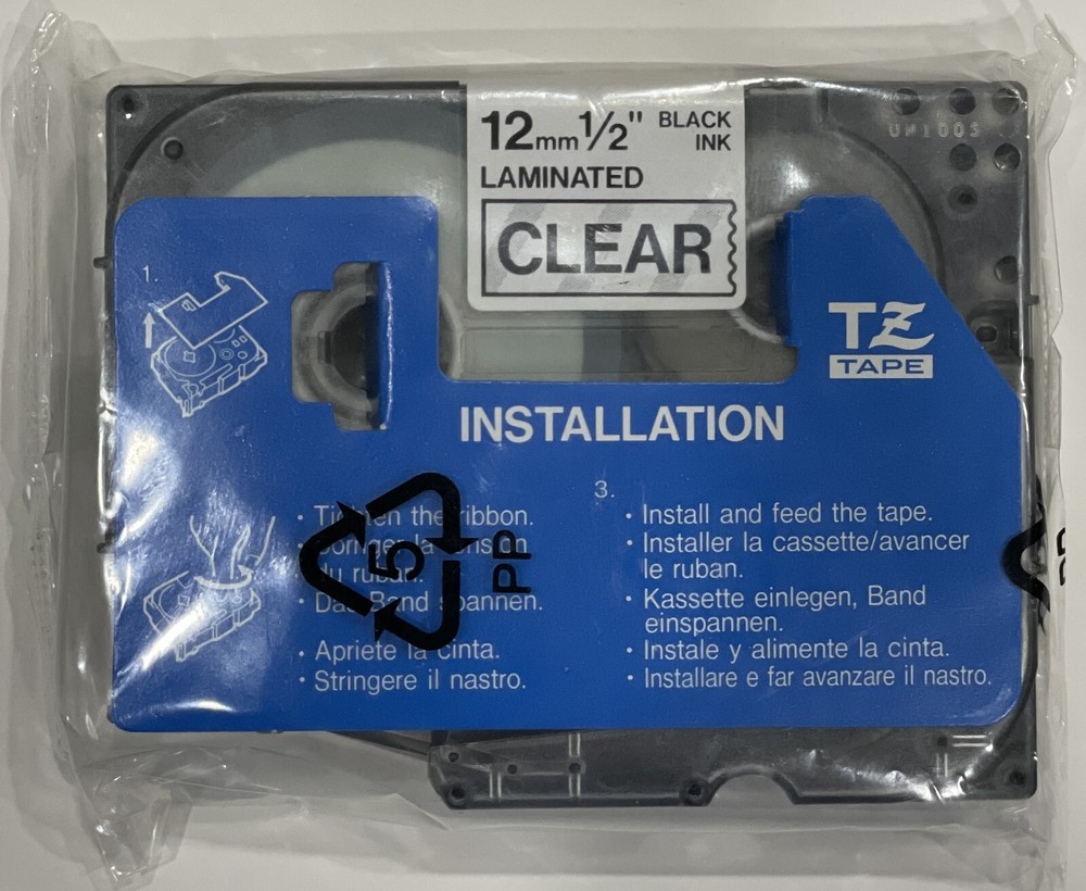 Brother P-touch Label Tape TZ-131 1/2inch (12mm) Black on Clear Tape