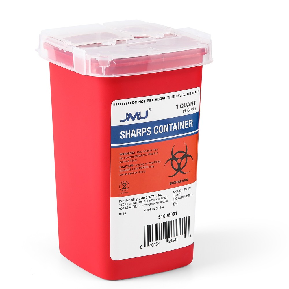 1/3/5Each JMU Ever Ready Sharps Container Waste Disposal 1 Quarts / 32oz – RED