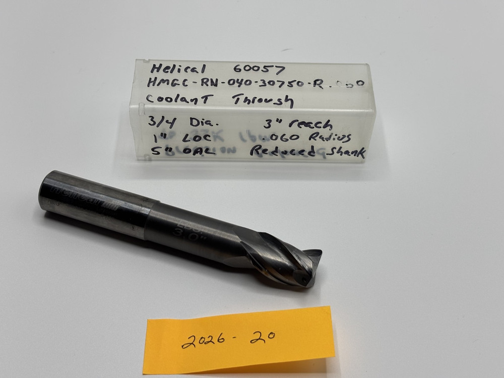 Helical 60057 3/4″ extended reach coolant through carbide end mill .060 radius