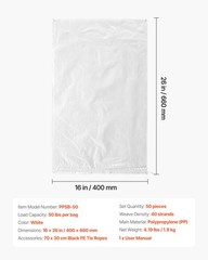 VEVOR 16×26 in Heavy Duty Empty Flood Sandbags with Ties 50Pack 50lb Capacity