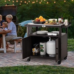 Outdoor Grill Cart with Stainless Steel Tabletop and Storage Cabinet,Movable Kit