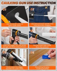 Saker Caulk Gun Kit, Manual Caulking with 11-in-1 Tool Black