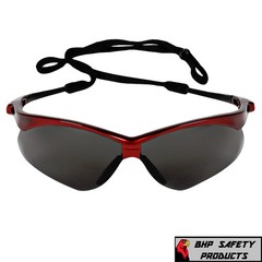 (12 PAIR) KLEENGUARD NEMESIS SAFETY GLASSES SMOKE LENS INFERNO/RED FRAME 22611