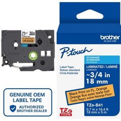 Genuine Brother TZe-B41 Black on Fluorescent Orange 18mm 3/4″ P-Touch Label Tape