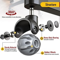 Office Chair Wheels Replacement 11x22mm Universal Fit 2 Inch Rubber Heavy Duty