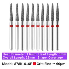 Vakker Dental Gingival Curettage FG Diamond Burs 878K-016F Fine 10/pk
