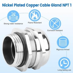 2 Pcs 1″ NPT NickelPlated Copper Waterproof Cable Gland, IP68 Waterproof Adju…