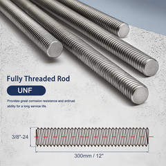 3/8″-24 Fully All Threaded Rod & Studs, 12″ Length, 304 Stainless Steel Right Ha