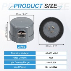 Twist Lock Dusk to Dawn Photocell Sensor for Outdoor Lights, Gray Pack of 2