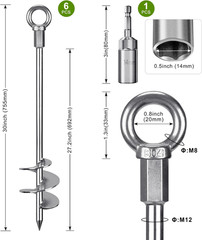 30″ Heavy-Duty Ground Anchors Screw In, 3″ Wide Spiral Earth Anchors for Swing S