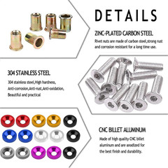 20PC CNC Fender Washer Bolt Rivet Nut Kit M6x20mm Aluminum Anodized Set
