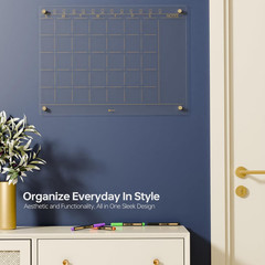 Frameless Clear Glass Monthly Dry Erase Calendar Whiteboard 17″ x 23